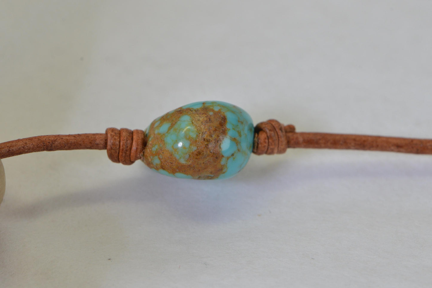 Royston Turquoise Necklace: Natural Leather Cord, Sterling Silver Clasp