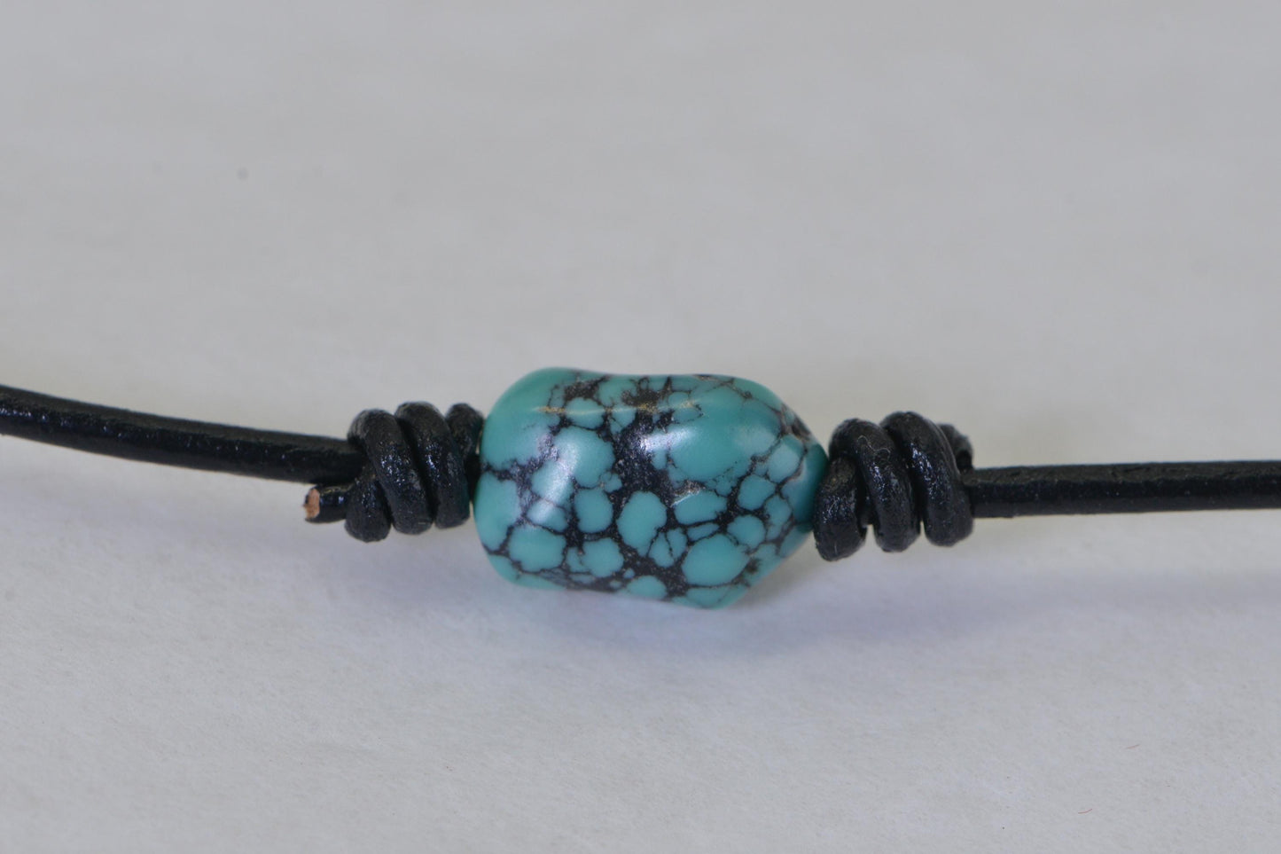 American Spiderweb Turquoise Leather Neacklace Choker – Natural & Untreated