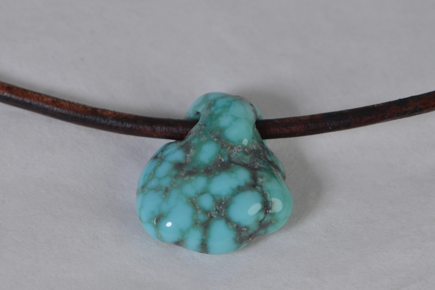 38ct Kingman Turquoise Necklace: Leather Cord Amulet, Sterling Silver Clasp