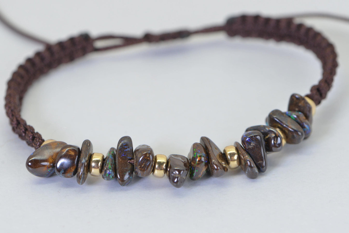 Australian Boulder Opal Macrame Bracelet: 14K Gold-Filled Accents