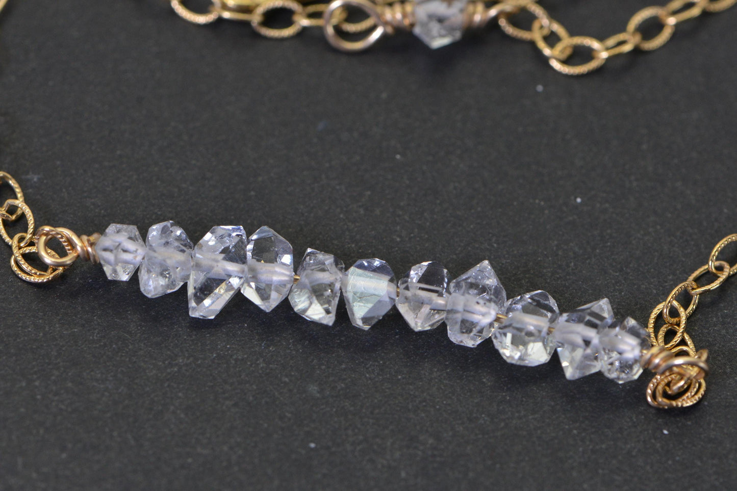 Herkimer Diamond Necklace, Sterling Silver Rolo Chain, April Birthstone