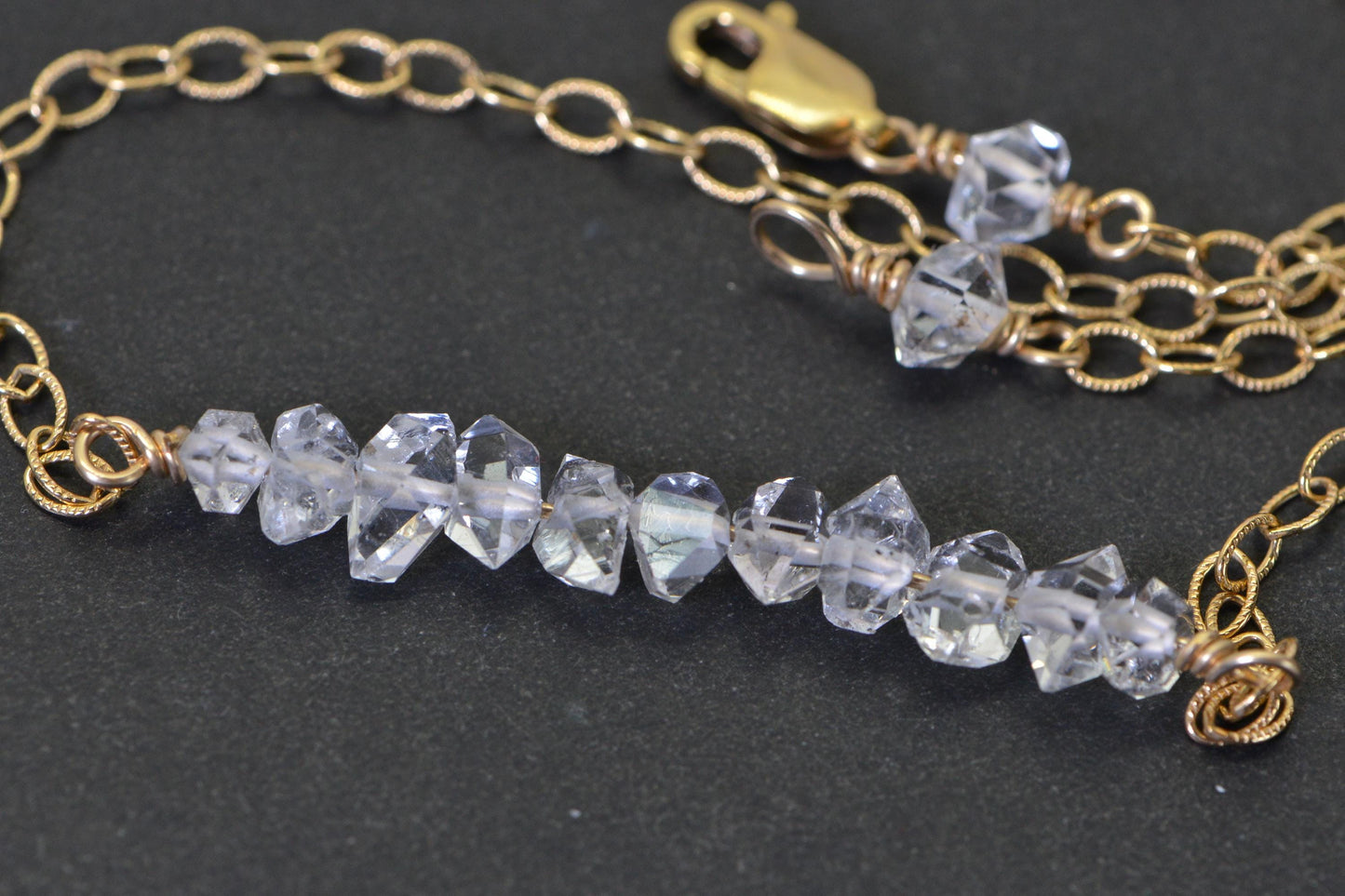 Herkimer Diamond Necklace, Sterling Silver Rolo Chain, April Birthstone