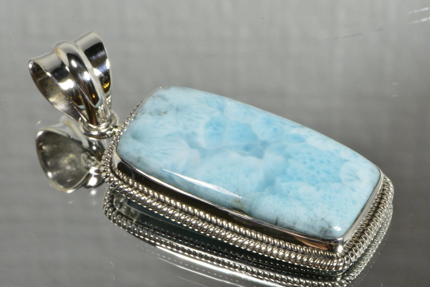 Handmade Larimar Pendant, Sterling Silver Dominican Jewelry