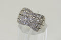 14K White Gold Diamond Ring Turban Style Cross Rows Baguette and Round Cut Multi Stone Size 10US