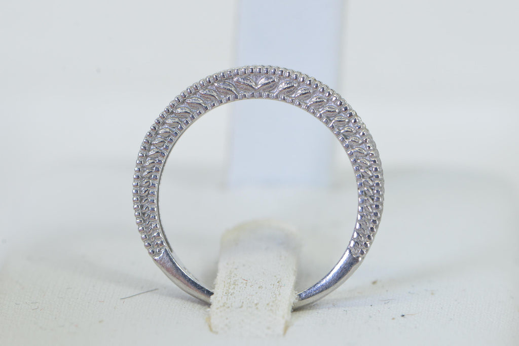 14K White Gold Natural Diamond Band Ring One Row Vintage Engagement Wedding Band