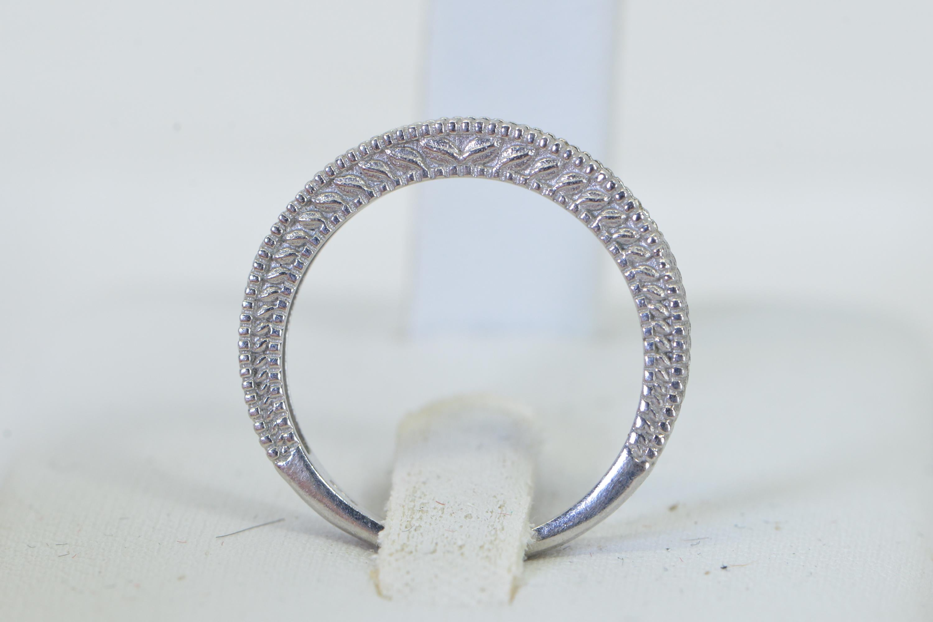 14K White Gold Natural Diamond Band Ring One Row Vintage Engagement Wedding Band