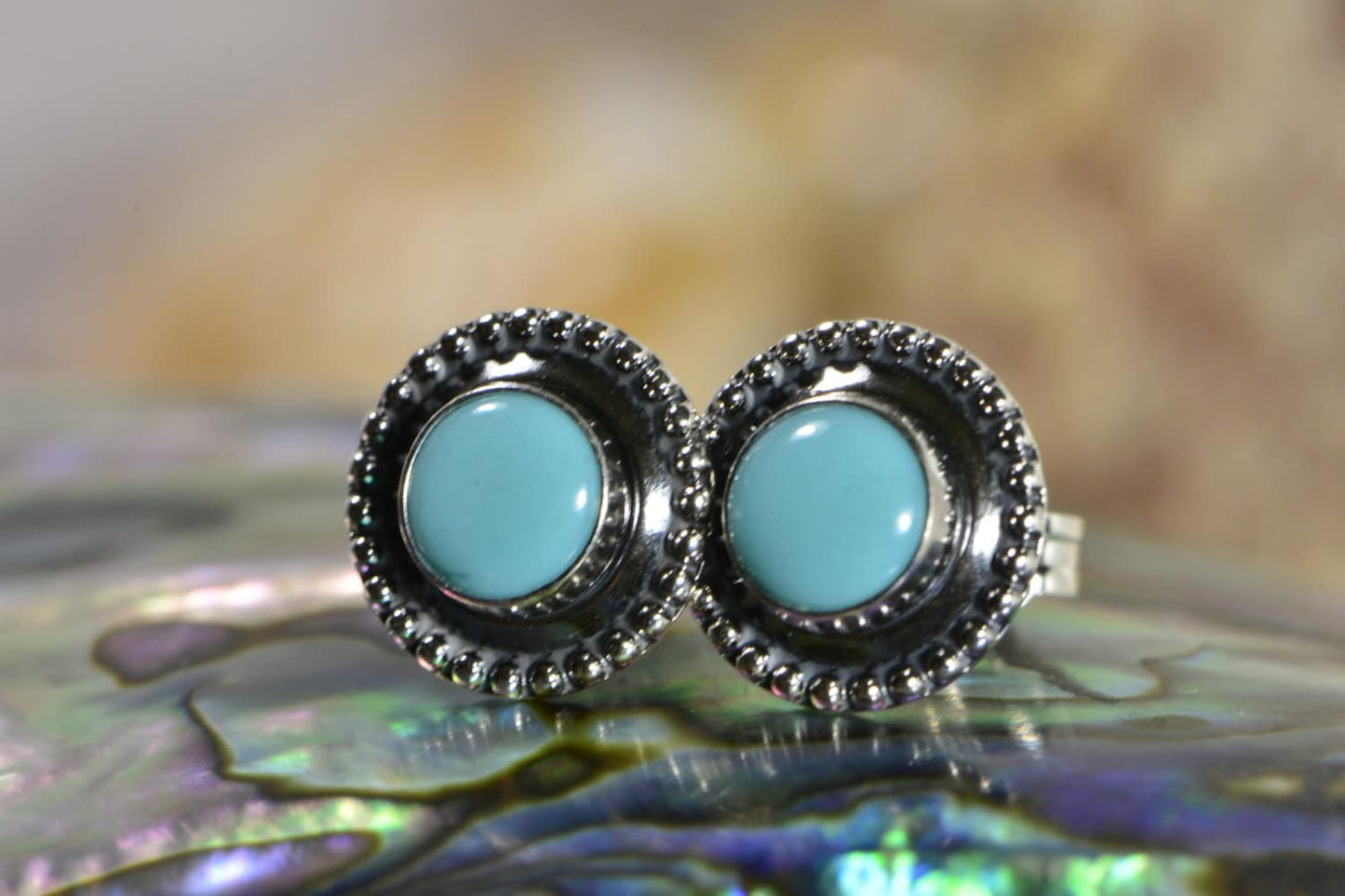 Handmade Sterling Silver Turquoise Earrings, Antique Patina