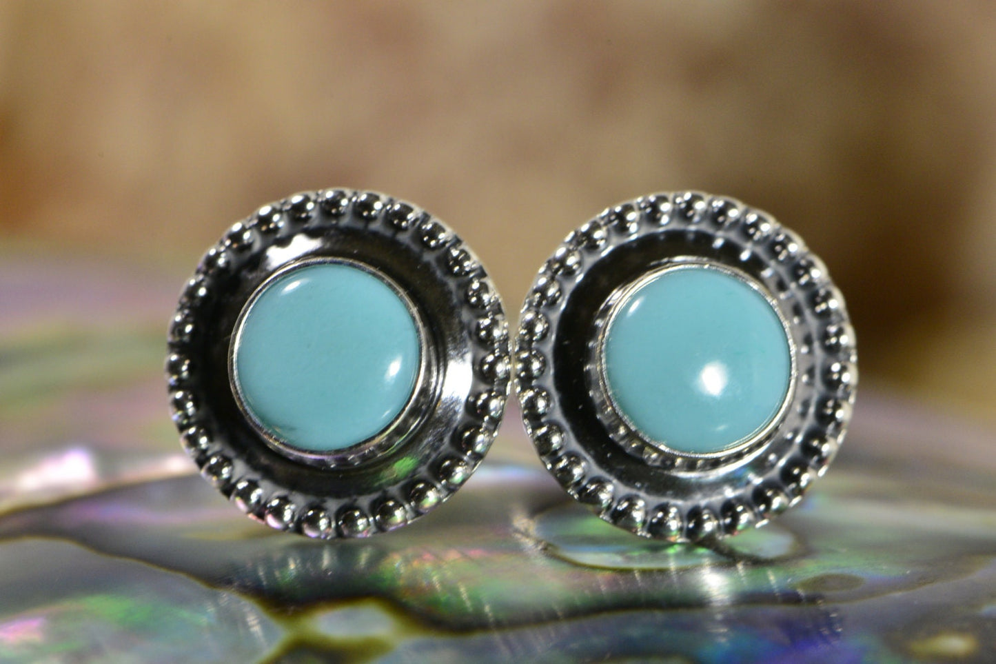 Handmade Sterling Silver Turquoise Earrings, Antique Patina