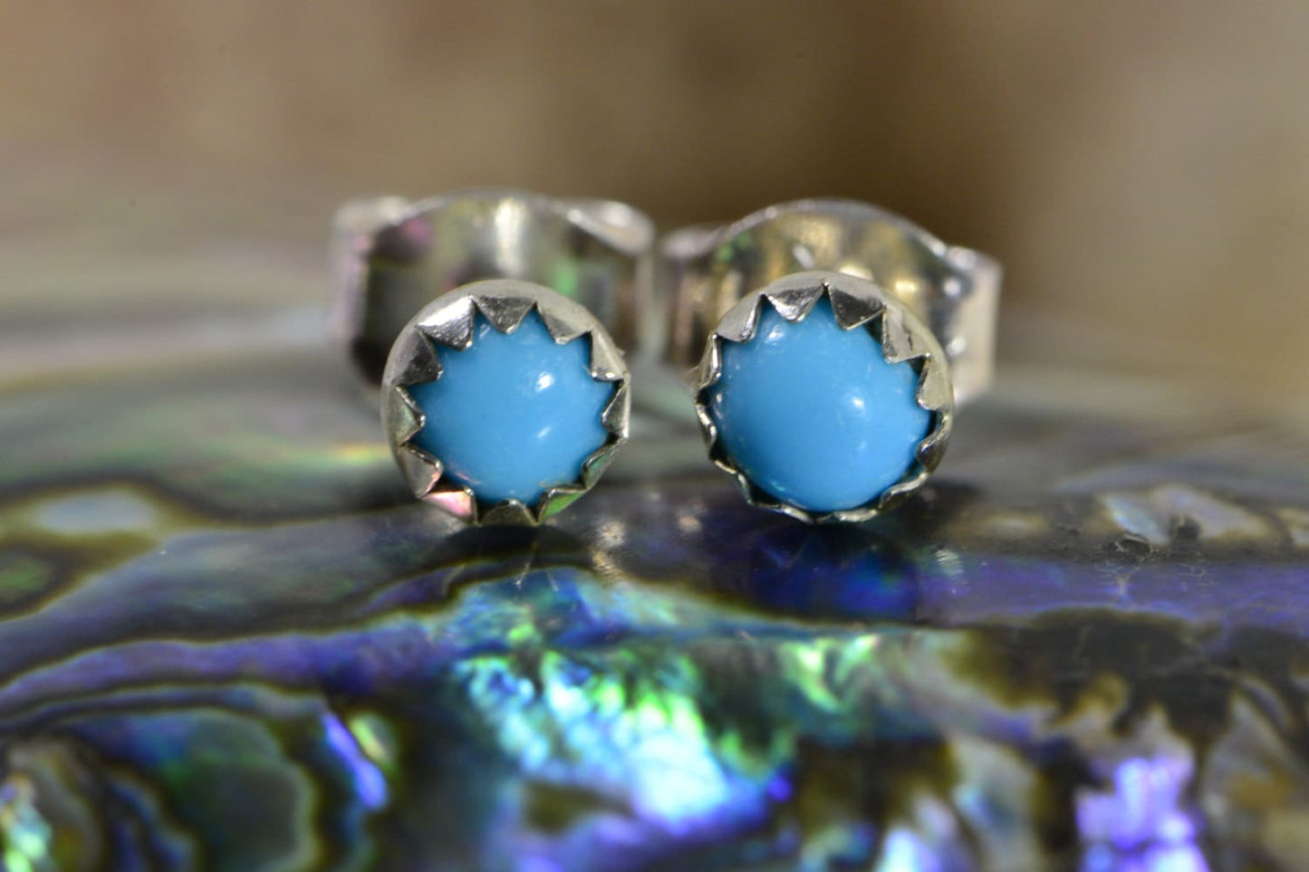 Handmade Sterling Silver Turquoise Stud Earrings, Natural Stone