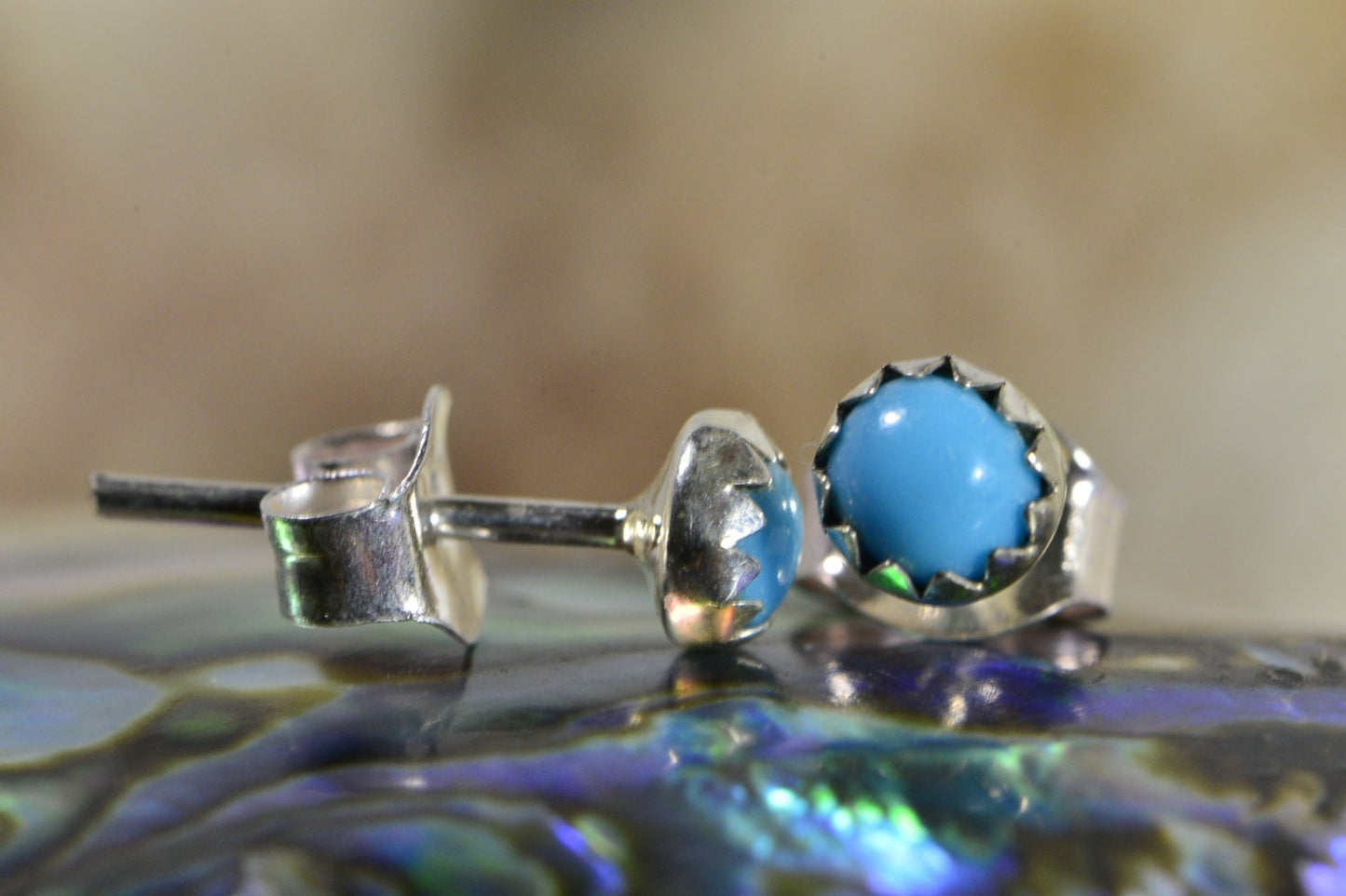 Handmade Sterling Silver Turquoise Stud Earrings, Natural Stone