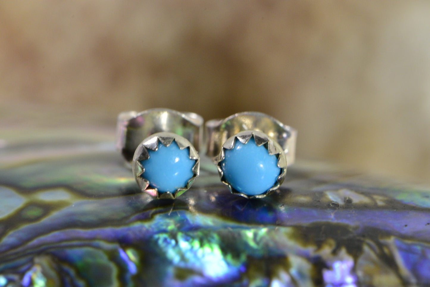 Handmade Sterling Silver Turquoise Stud Earrings, Natural Stone