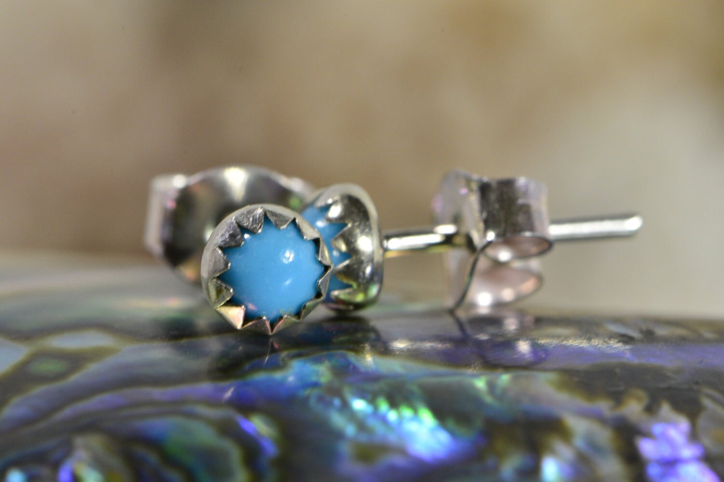 Handmade Sterling Silver Turquoise Stud Earrings, Natural Stone