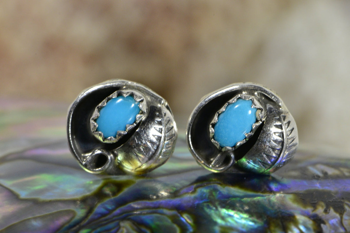 Turquoise Sterling Silver Earrings, Handmade Leaf Design
