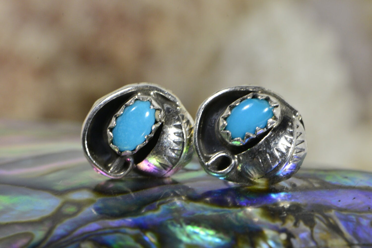 Turquoise Sterling Silver Earrings, Handmade Leaf Design