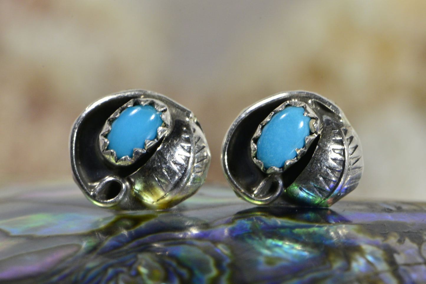 Turquoise Sterling Silver Earrings, Handmade Leaf Design