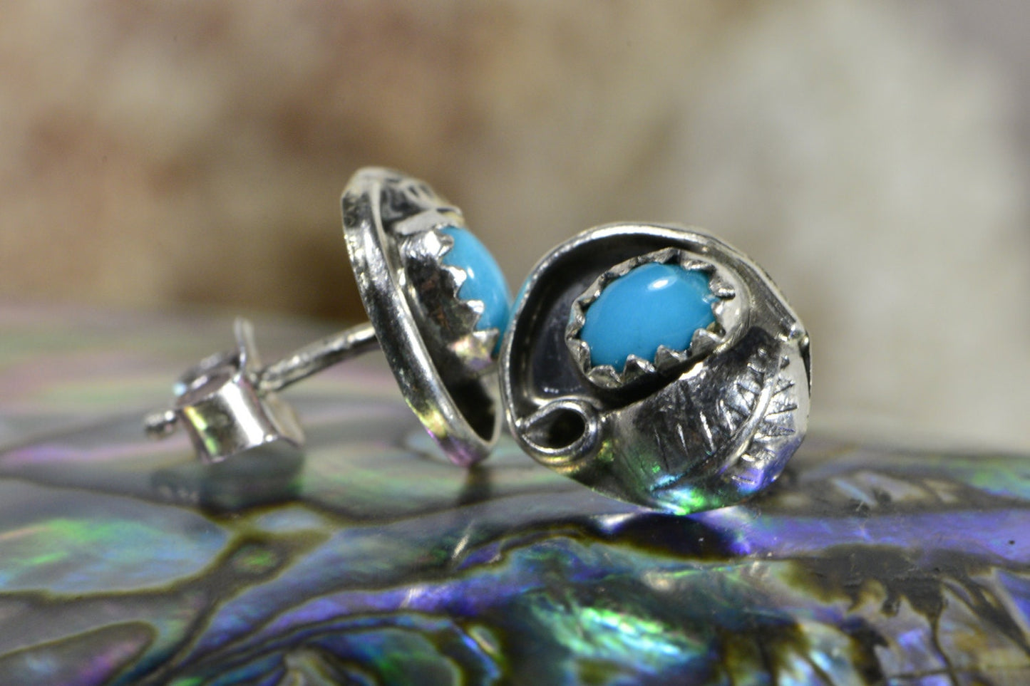 Turquoise Sterling Silver Earrings, Handmade Leaf Design