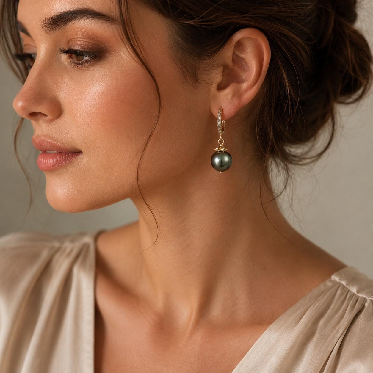 Tahitian Pearl Dangle Earrings: 14K Gold Over Sterling Silver, CZ