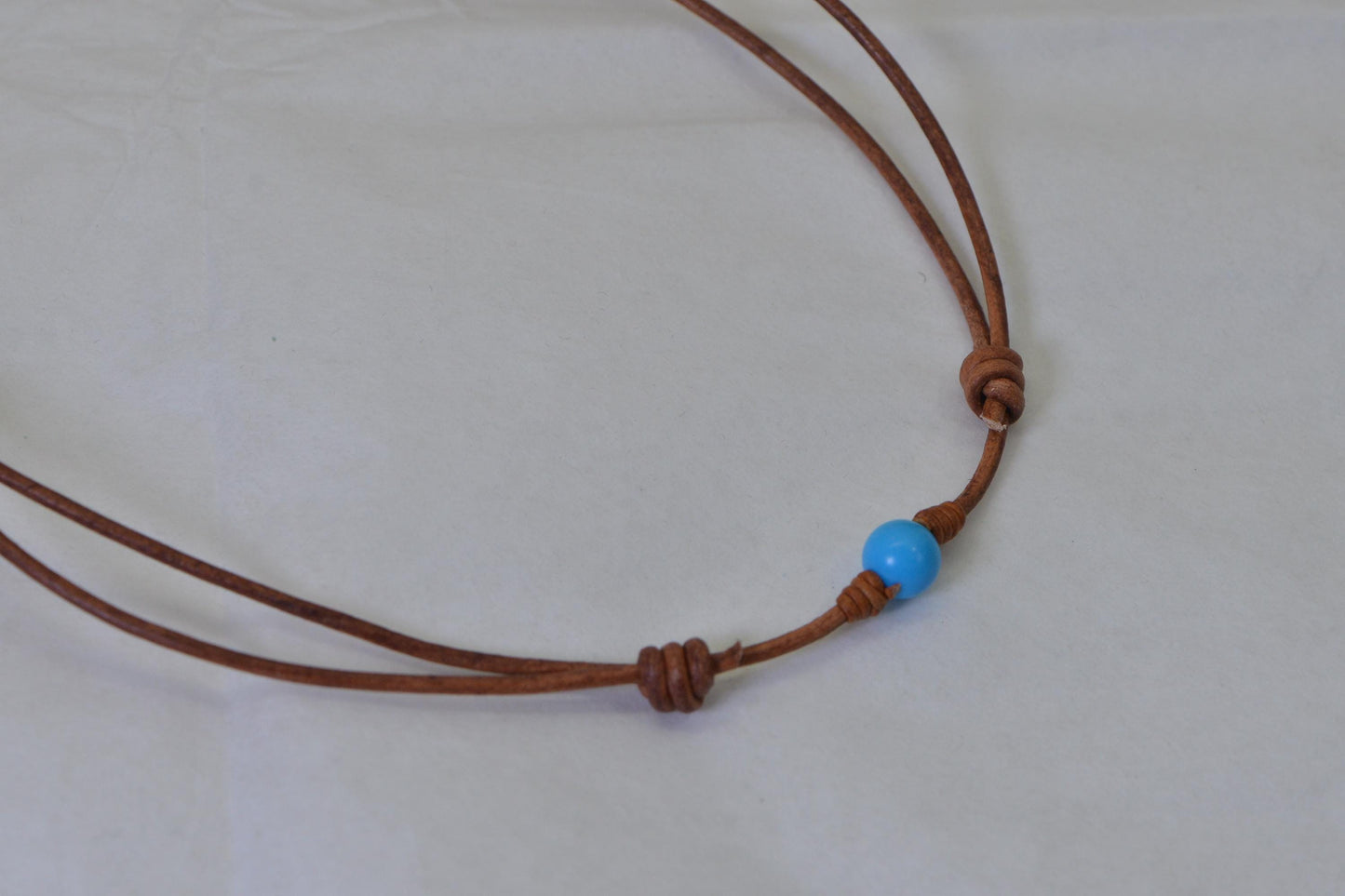 Arizona Sleeping Beauty Turquoise Necklace, Leather Cord Adjustable Dainty Blue Gemstone Necklace