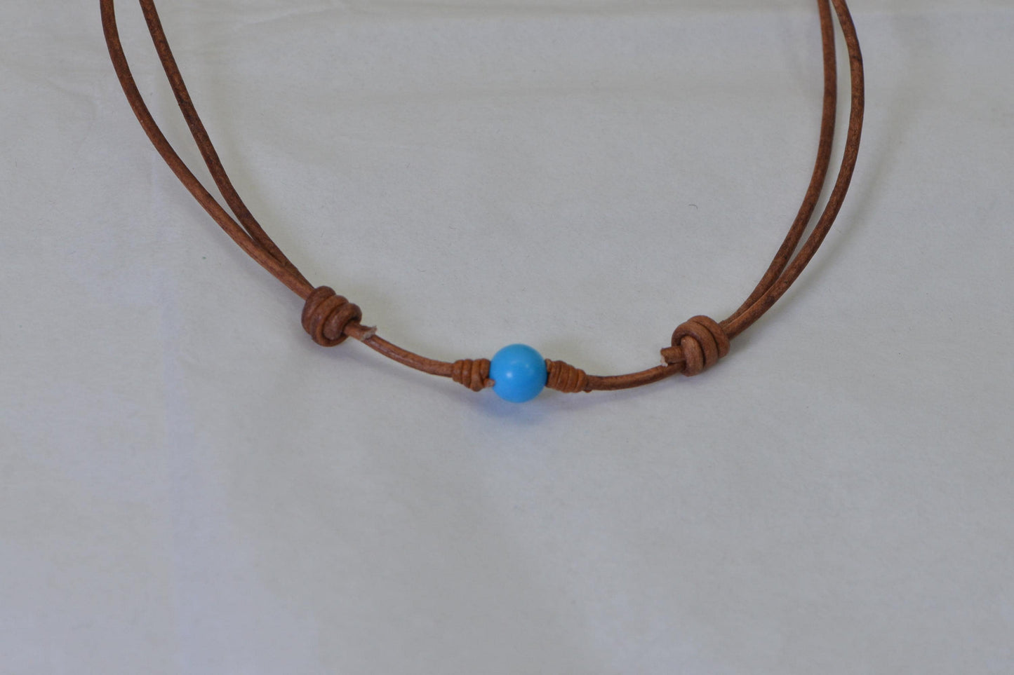 Arizona Sleeping Beauty Turquoise Necklace, Leather Cord Adjustable Dainty Blue Gemstone Necklace