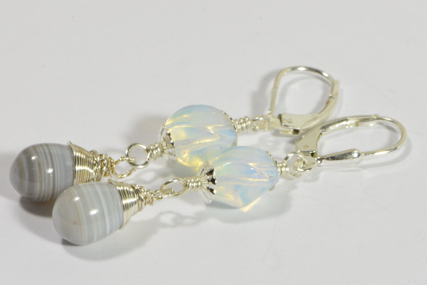 Opilite and Agate Earrings Sterling Silver Handmade Jewelry Gemstone Jewelry
