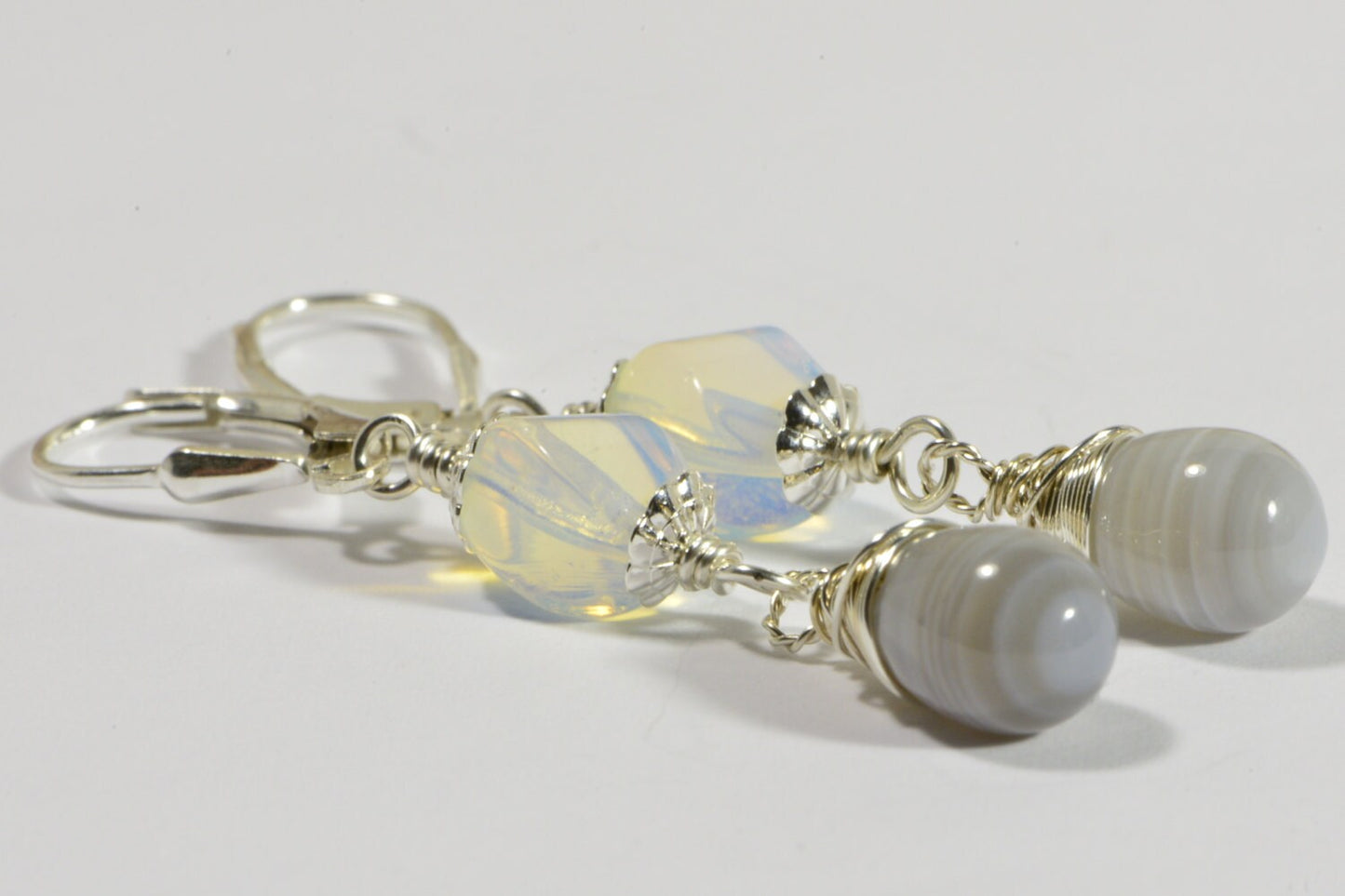 Opilite and Agate Earrings Sterling Silver Handmade Jewelry Gemstone Jewelry