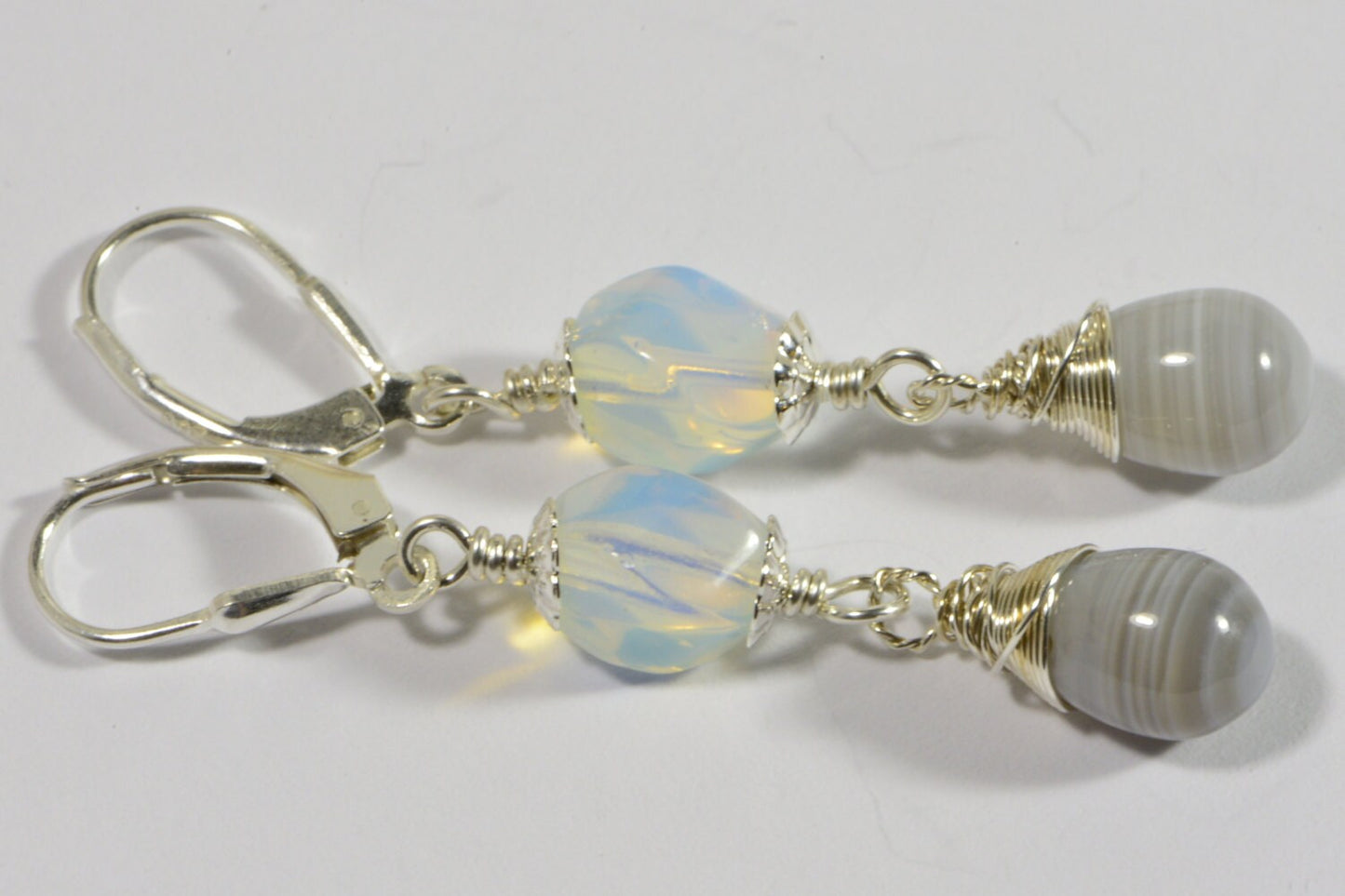 Opilite and Agate Earrings Sterling Silver Handmade Jewelry Gemstone Jewelry