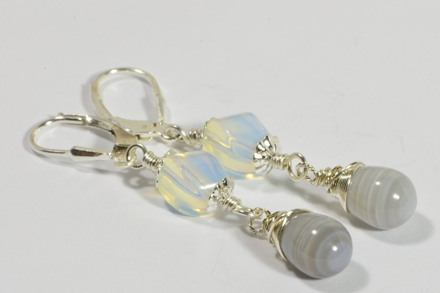 Opilite and Agate Earrings Sterling Silver Handmade Jewelry Gemstone Jewelry