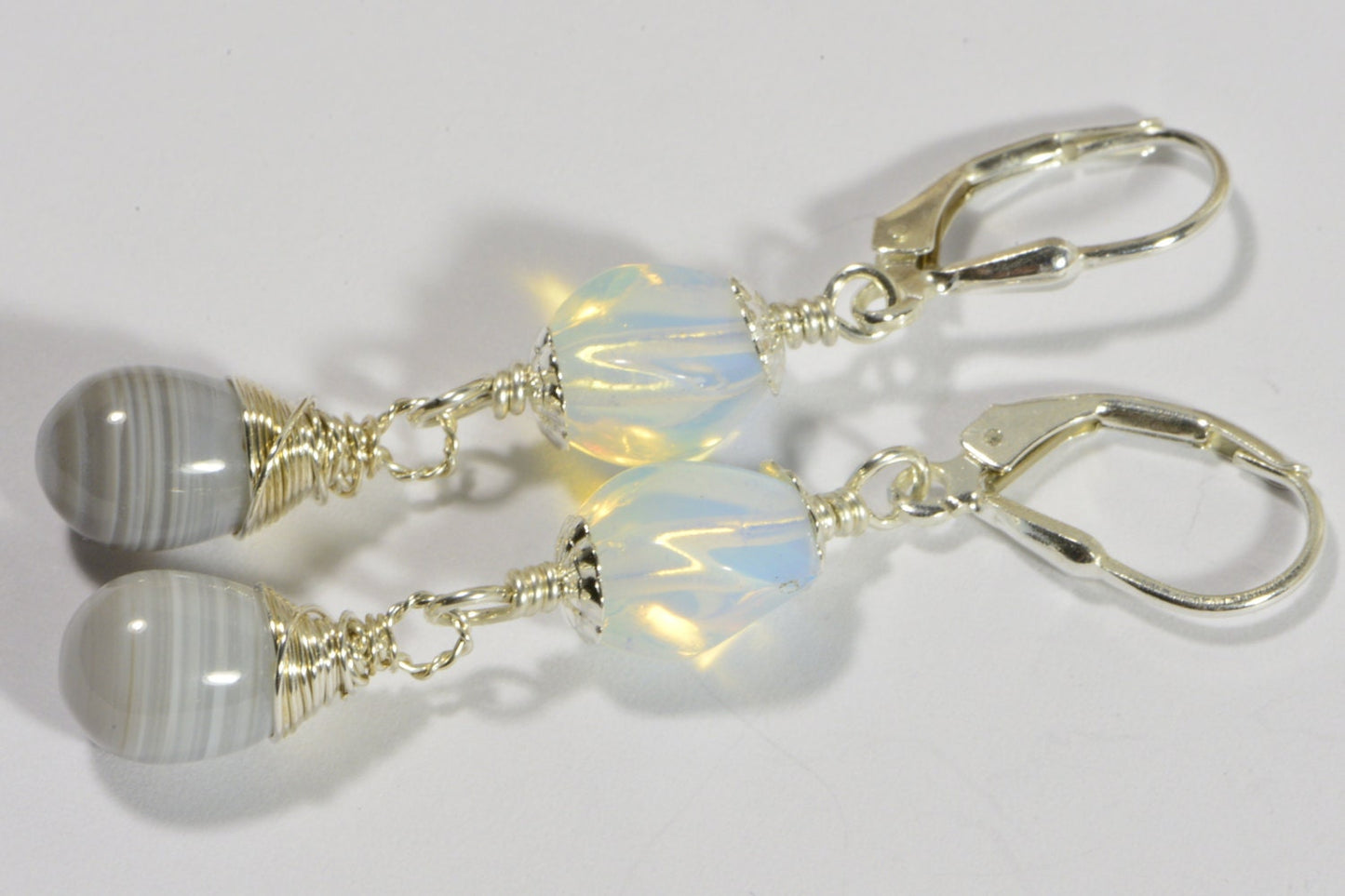 Opilite and Agate Earrings Sterling Silver Handmade Jewelry Gemstone Jewelry