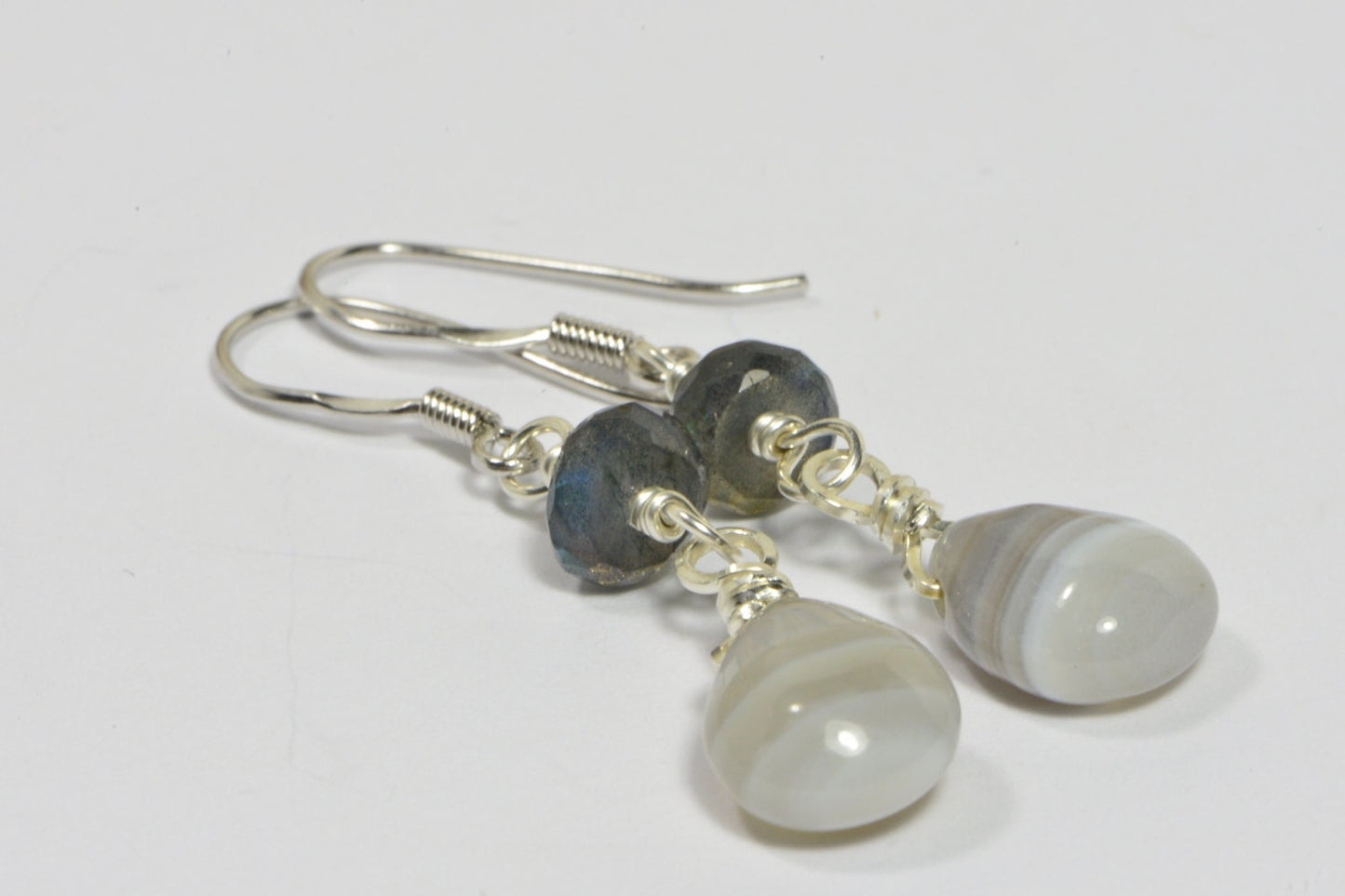 Blue Labradorite Teardrops Wire Wrapped Earrings Birthday Gifts Smooth Briolette Agate Earrings
