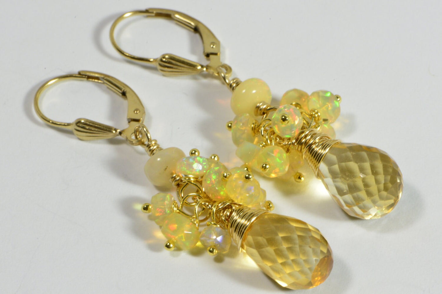 Ethiopian Opal & Citrine Earrings, 14k Gold Filled Handmade Jewelry