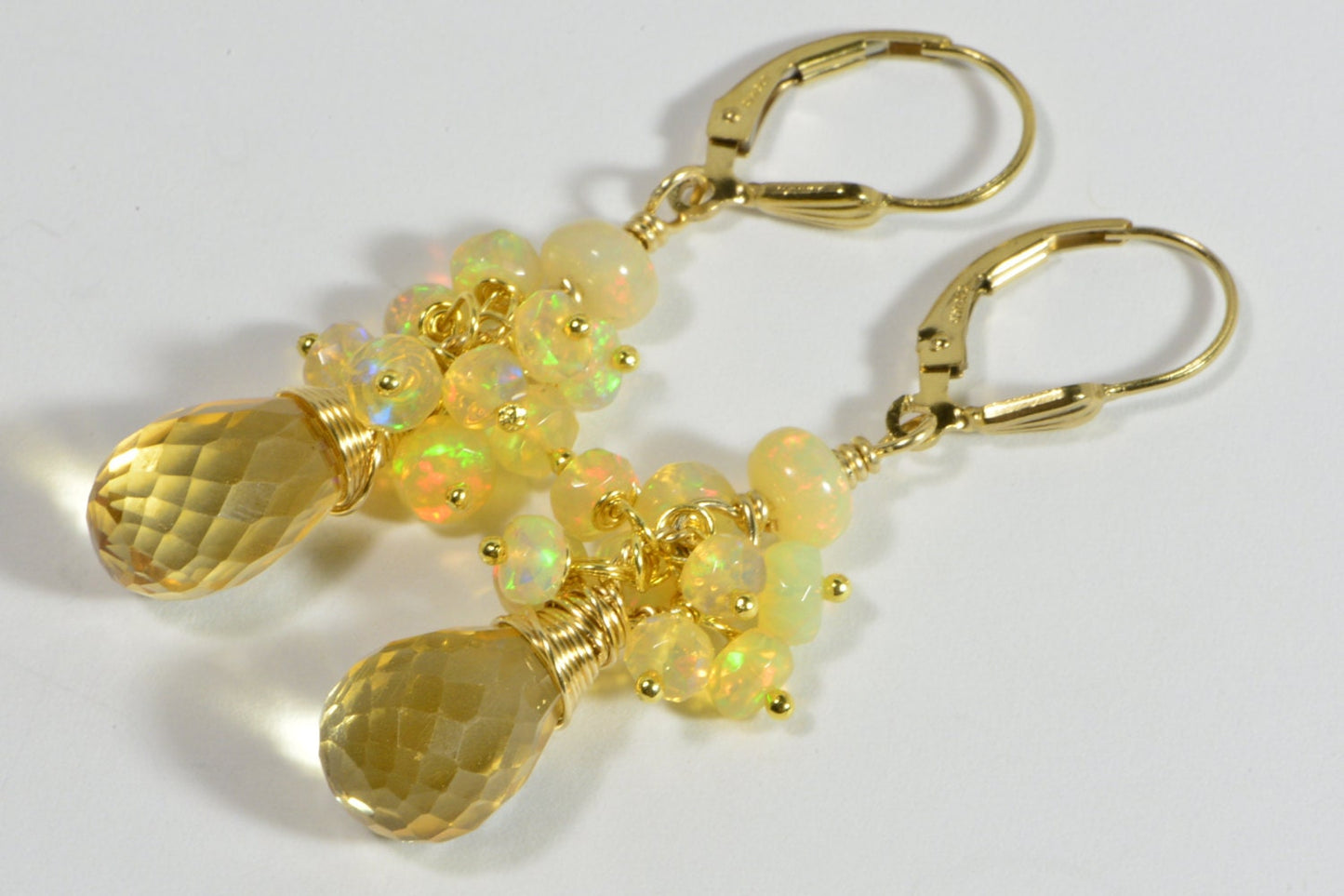 Ethiopian Opal & Citrine Earrings, 14k Gold Filled Handmade Jewelry