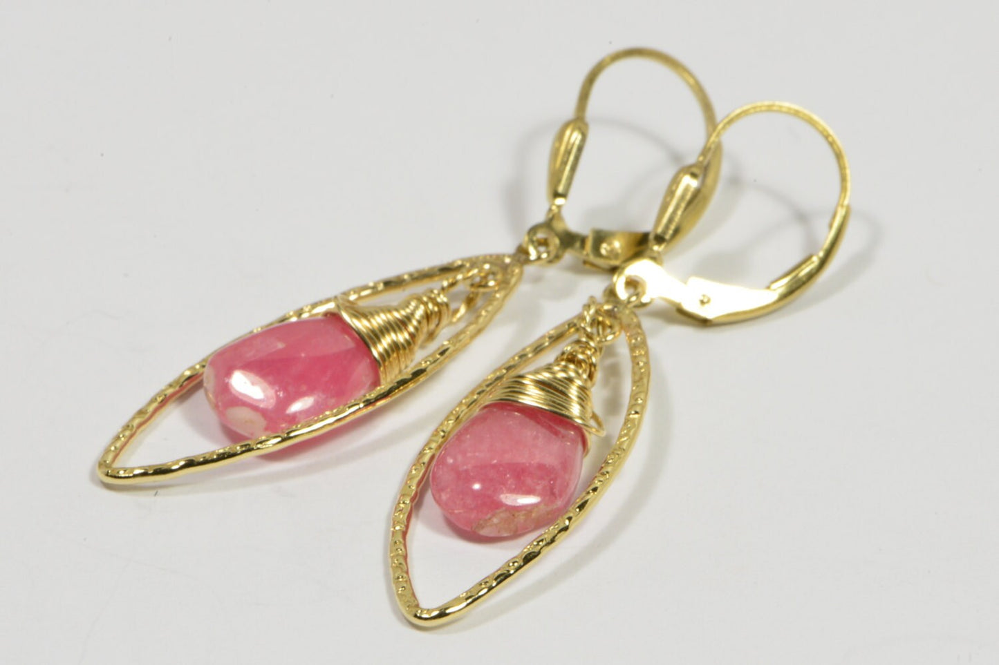 Handmade Rhodochrosite Earrings, 14K Gold Filled Wire Wrapped Jewelry