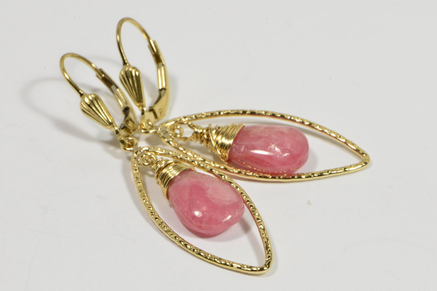 Handmade Rhodochrosite Earrings, 14K Gold Filled Wire Wrapped Jewelry