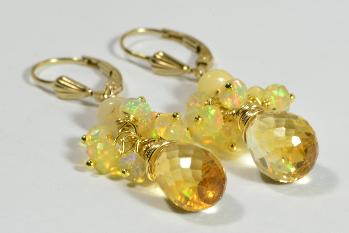 Ethiopian Opal & Citrine Earrings, 14k Gold Filled Handmade Jewelry