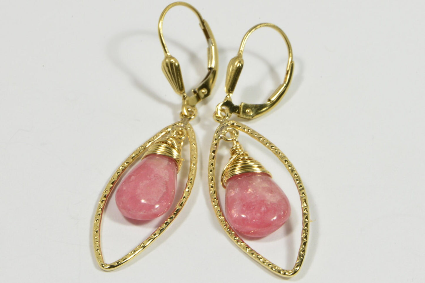 Handmade Rhodochrosite Earrings, 14K Gold Filled Wire Wrapped Jewelry
