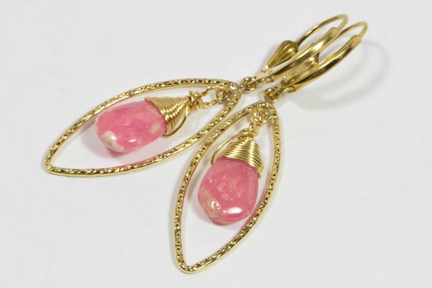 Handmade Rhodochrosite Earrings, 14K Gold Filled Wire Wrapped Jewelry