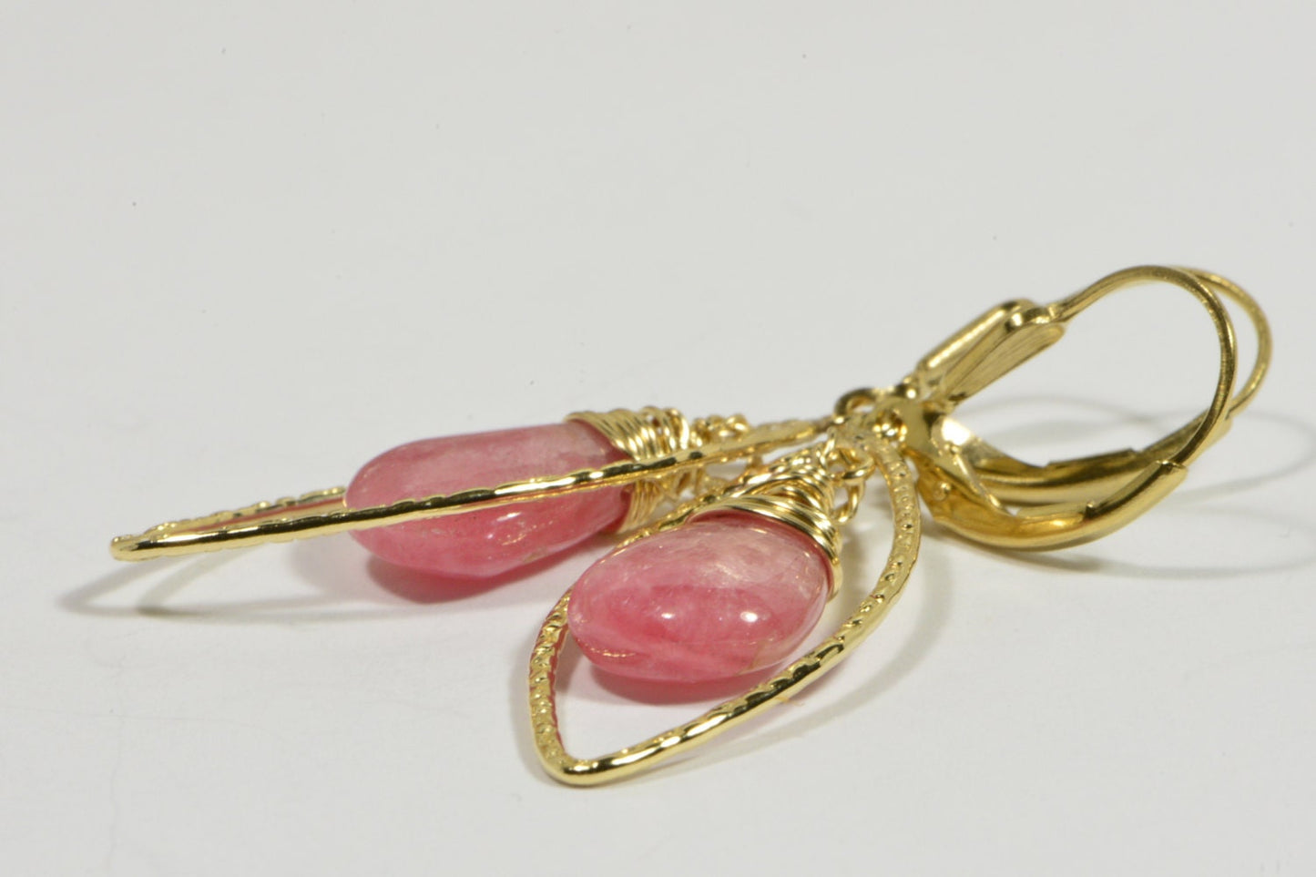 Handmade Rhodochrosite Earrings, 14K Gold Filled Wire Wrapped Jewelry