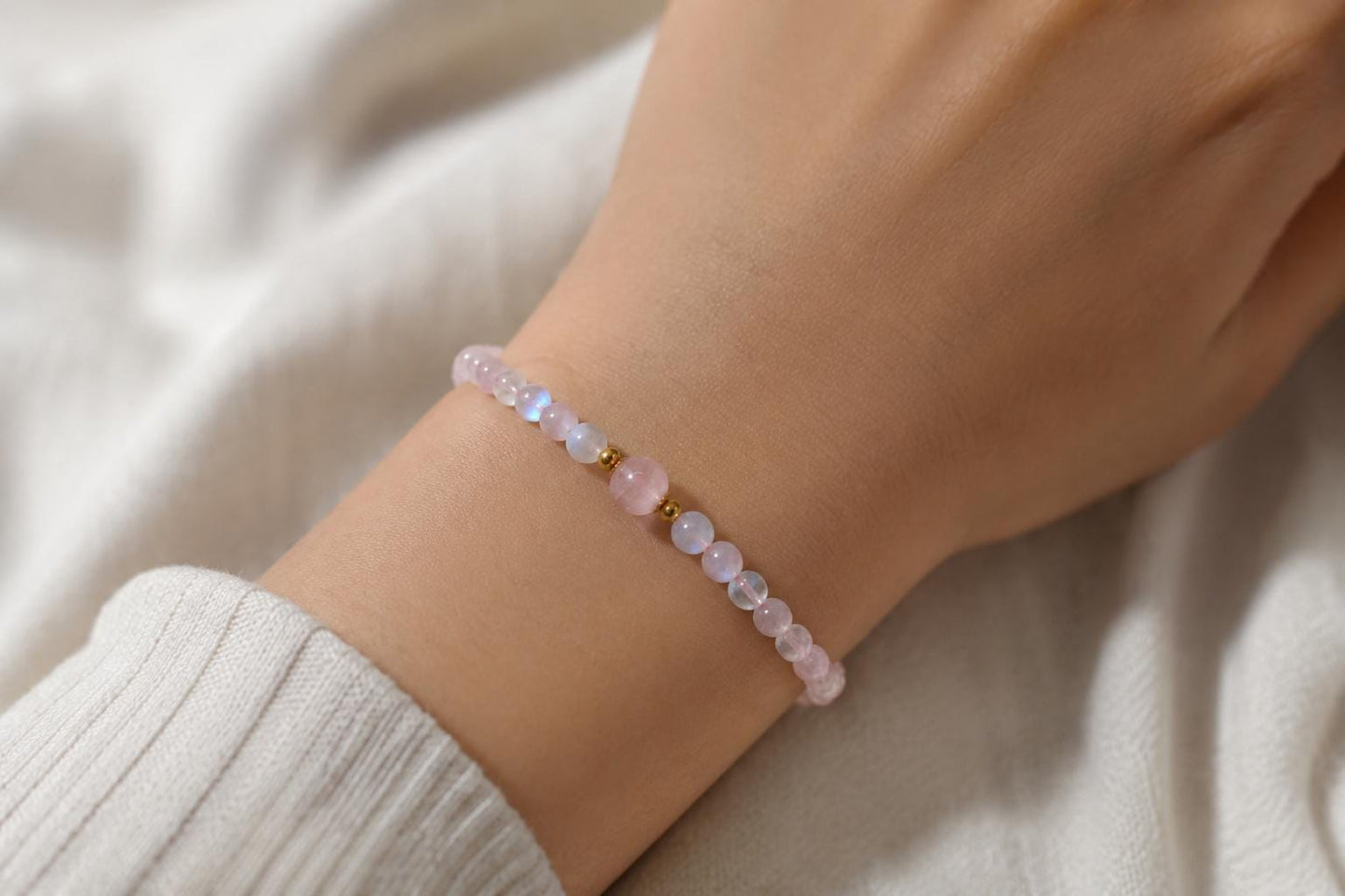 Natural Moonstone and Rose Quartz Bracelet Crystal Healing