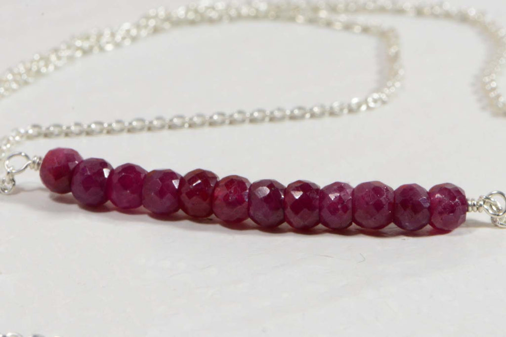 Handmade Ruby Bar Necklace: Sterling Silver Gemstone Jewelry