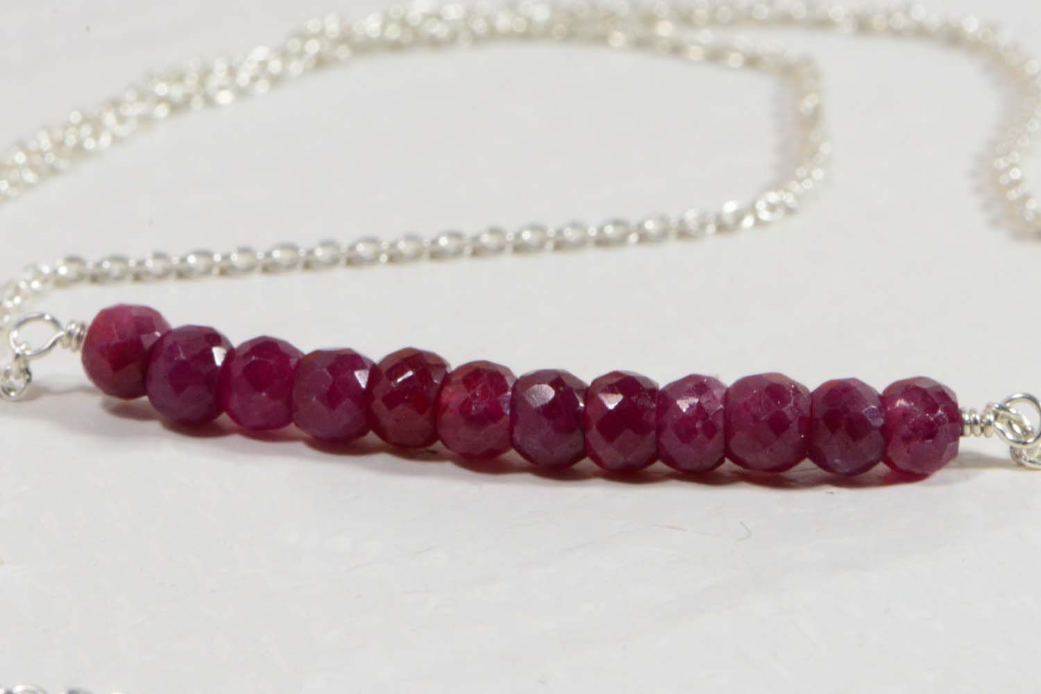 Handmade Ruby Bar Necklace: Sterling Silver Gemstone Jewelry