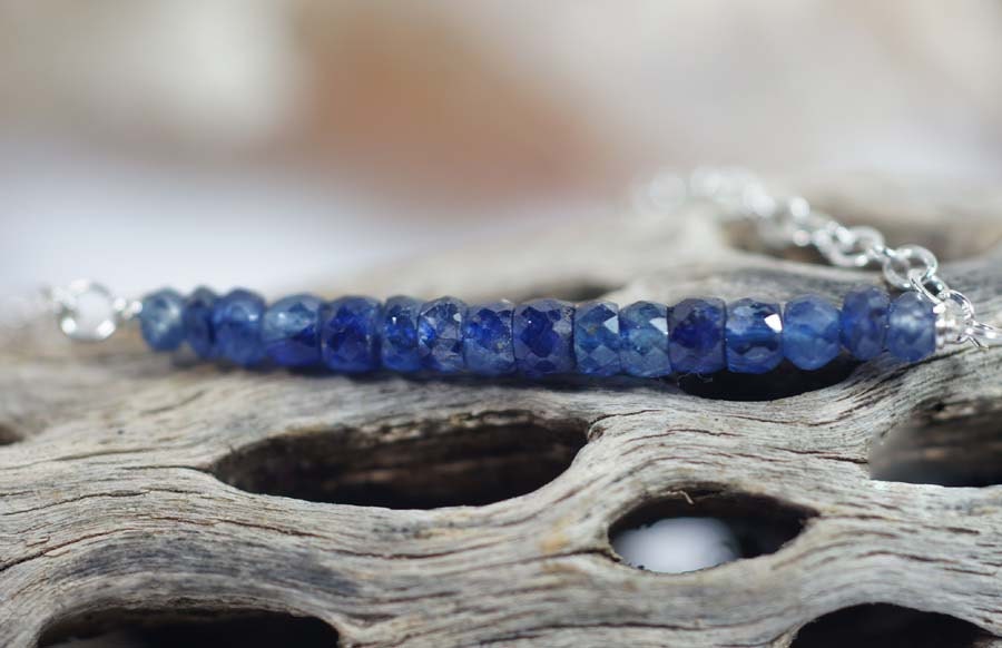 Raw Sapphire Bar Necklace, Sterling Silver Choker, September Birthstone