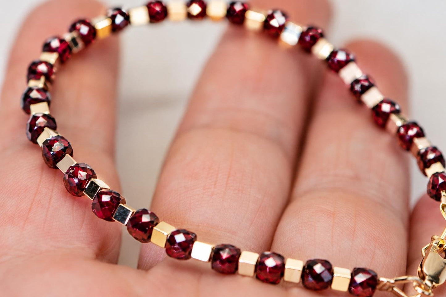 Garnet Bracelet Gold Beaded Bracelet Minimalist Gemstone Jewelry Red Garnet Bracelet Dainty Bracelet January Birthstone Gift