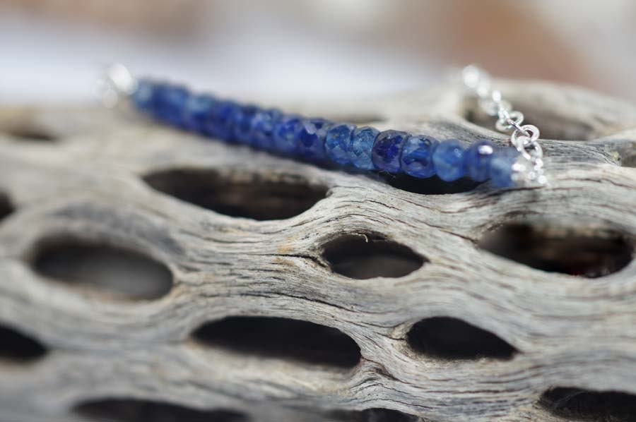 Raw Sapphire Bar Necklace, Sterling Silver Choker, September Birthstone