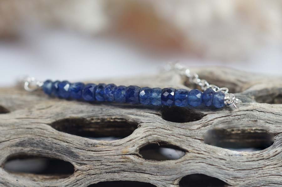 Raw Sapphire Bar Necklace, Sterling Silver Choker, September Birthstone