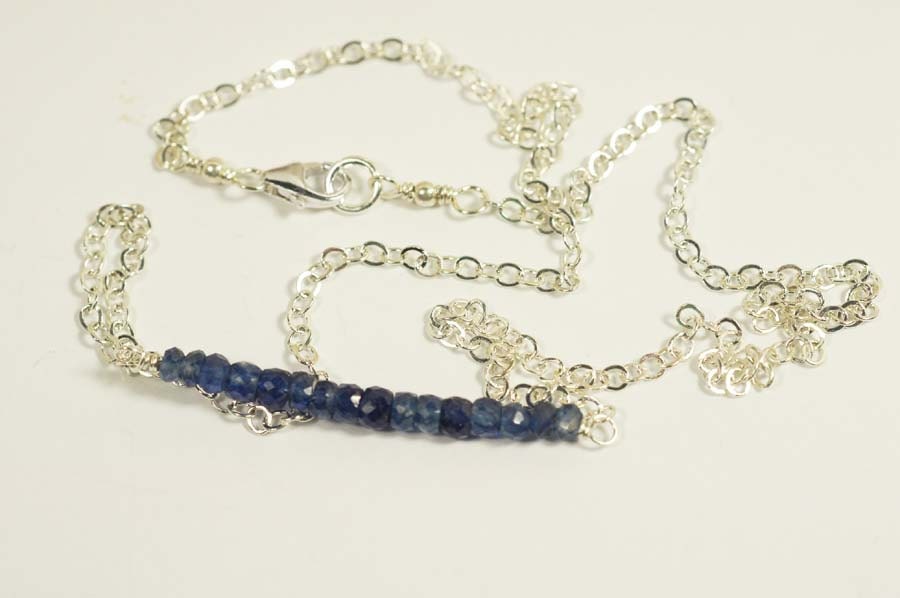 Raw Sapphire Bar Necklace, Sterling Silver Choker, September Birthstone