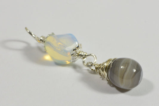 Opalite  Agate Wire Wrapped Pendant,Gemstone Pendant - add a dangles drop