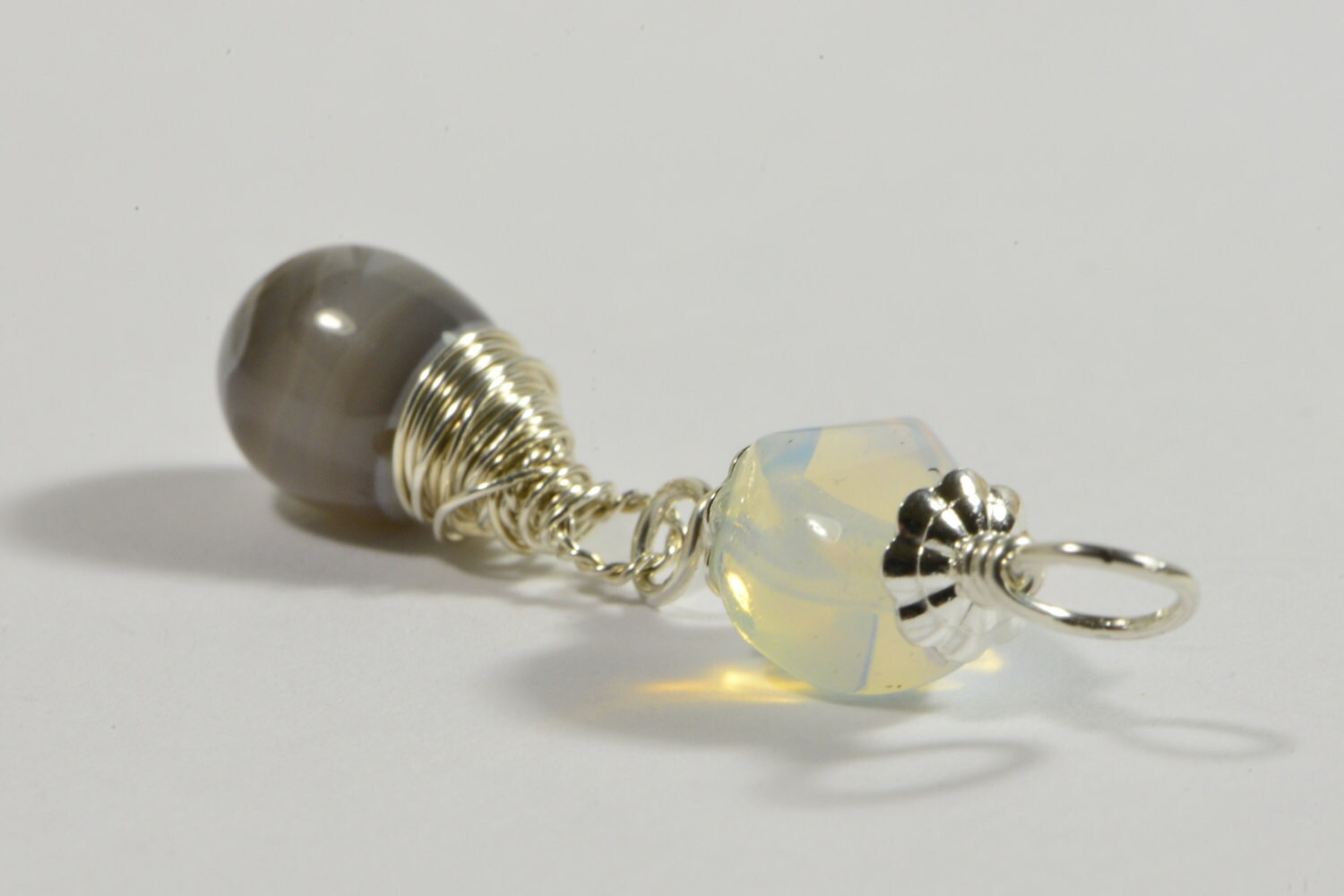 Opalite  Agate Wire Wrapped Pendant,Gemstone Pendant - add a dangles drop
