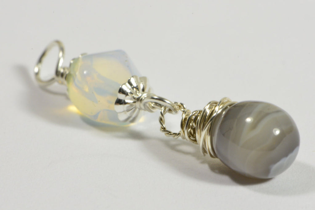 Opalite  Agate Wire Wrapped Pendant,Gemstone Pendant - add a dangles drop