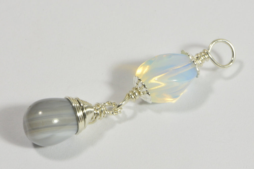 Opalite  Agate Wire Wrapped Pendant,Gemstone Pendant - add a dangles drop