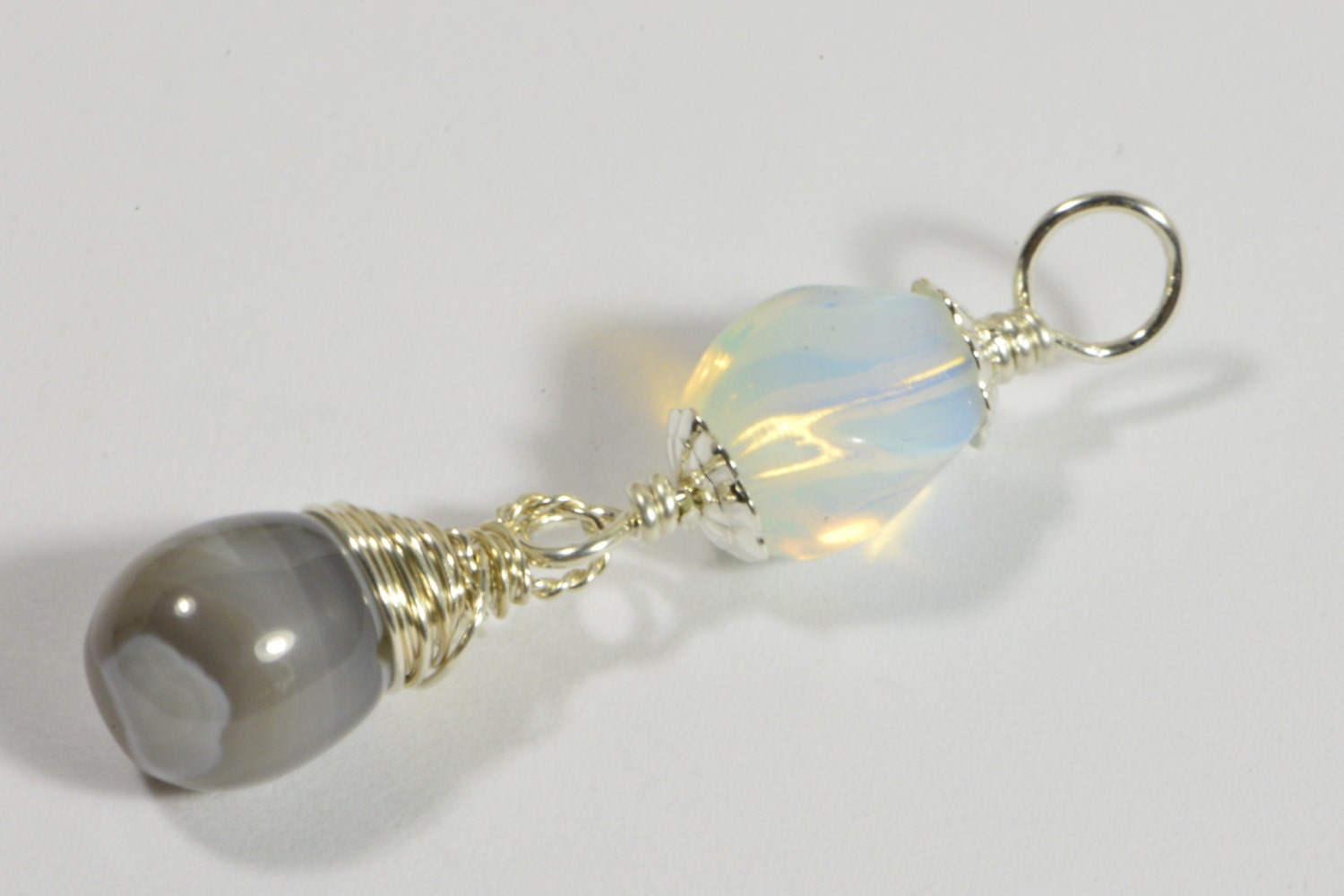 Opalite  Agate Wire Wrapped Pendant,Gemstone Pendant - add a dangles drop